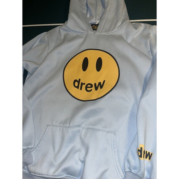 Drew House Hoodie LARGE Light Blue Sweatshirt Justin Bieber Smiley Music Cotton - Picture 1 of 8